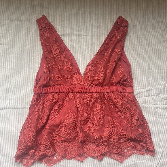 FREE PEOPLE Chantel Lace Tank Top Coral S EUC - Picture 3 of 3